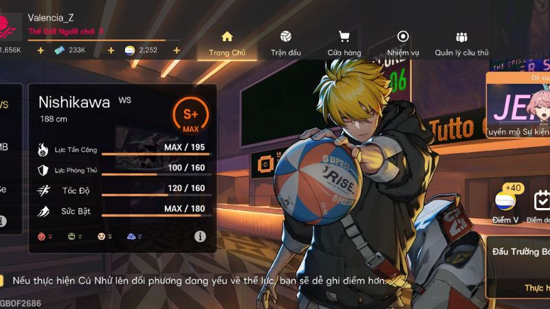 Tùy chỉnh ngoại hình vận động viên nổi bật trong The Spike MOD Full Cầu Thủ