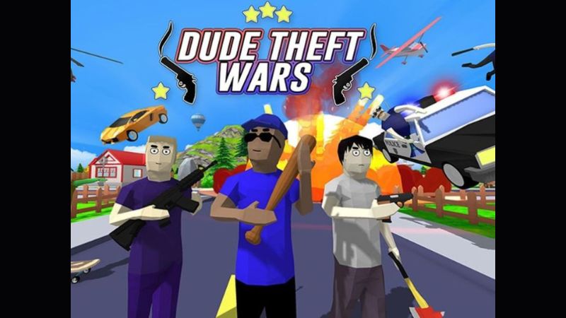 Giao diện game thế giới mở Dude Theft Wars đồ họa Polygon độc đáo trên điện thoại Android.
