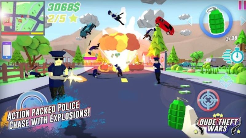 Kho vũ khí hạng nặng từ súng lục đến súng phóng lựu RPG trong game Dude Theft Wars.