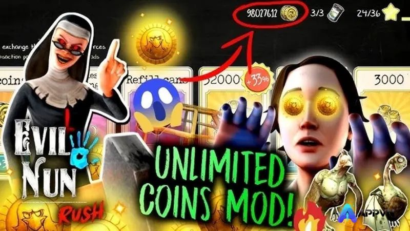 Số lượng tiền vàng vô hạn trong cửa hàng game Evil Nun.