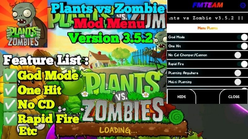 Menu Hack Plants vs Zombies Fusion với tính năng vô hạn mặt trời và kim cương